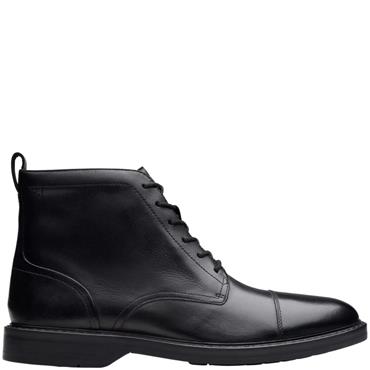 CLARKS MENS ZIP LACE ANKLE BOOT - BLACK LEATHER